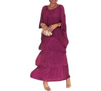 FROGTEST Artistic Style Loose Dress Damen Casual A-Linie Fledermausärmel Kleid Rundhals 3/4 Ärmel Urlaub Maxi, violett, XXX-Large