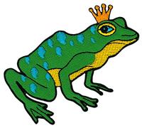 Frosch mit Krone Aufnäher zum aufbügeln oder aufnähen Bügelbild Aufbügler für Kleidung gestickter Bügelpatch Applikation Patch Größe 8,5 x 7,5 cm