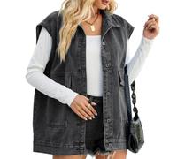 Frotox GeknöPfte Gewaschene Jeansjacken äRmellose Poket Insgram Weste VerküRzte Distressed Oversize Jeansweste