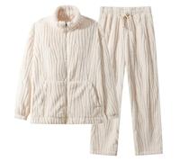 Frottee Schlafanzug Herren Große Größen, Hausanzug Herren Kuschelig Warm Winter, Pyjama Langarm Loungewear Fleece Nachtwäsche Reißverschluss Freizeit-Pyjamas Outdoor Kuschelanzug Freizeitanzug