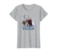 Frozen Group Photo With Elsa, Anna, Kristoff, Sven And Olaf T-Shirt, Damen, Grau Meliert, XL