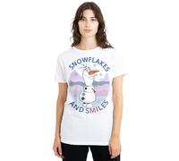Frozen Snowflakes and Smiles with Olaf Ladies T Shirt, White, Large
