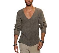 Frühling Herbst Pullover Herren Casual Pullover Männer Langarm Tiefer V-Ausschnitt Solide Strick Männer Pullover Streetwear, grau, Medium