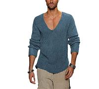 Frühling Herbst Pullover Herren Casual Pullover Männer Langarm Tiefer V-Ausschnitt Solide Strick Männer Pullover Streetwear, blau, X-Large