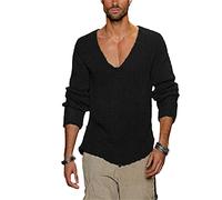 Frühling Herbst Pullover Herren Casual Pullover Männer Langarm Tiefer V-Ausschnitt Solide Strick Männer Pullover Streetwear, Schwarz , XX-Large