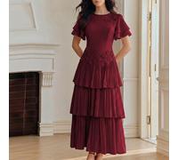 Frühling/Sommer 3D Blumen-Perlen-Kuchen-Langkleid, glänzender Satin Doppelschicht-Flatterärmel eleganter eleganter Damen-Midirock