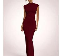 Frühling/Sommer einfarbiges Aprikose asymmetrisches asymmetrisches Hals gerafftes figurbetontes Slim-Fit Maxikleid, elegantes langes Kleid im Basic-Mi