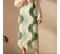 Frühling/Sommer hochwertige neue Standardgröße Damen Mode Kontrastfarbe Hohlstickerei Vintage eleganter Rock, Valentinstag Kleidung, Sommerurlaub Outf