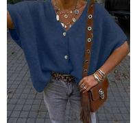 Frühling/Sommer Neue einfarbige V-Ausschnitt Knopf Kurzarm Oversized Strick Cardigan, Dropped-Shoulder Design, Damen Lässig Urlaubs leichte Kurzarm Pu