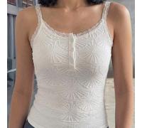 Frühling Sommer Weiß Damen Figurbetontes strukturiertes Tanktop mit Spitzenbesatz