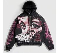 Frühlings-Casual Grafik Herren Casual Fashion Streetwear Engel Muster Reißverschluss Kapuzen Fleece Sweatshirt, Herbst/Winter, Y2K