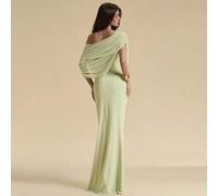 Frühlings-/Sommer-Maxikleid mit geraffter Schulter, elegantes figurbetontes Kleid aus Mesh in leuchtendem Grün, körperbetontes elegantes Kleid, fließe