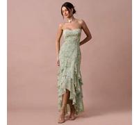 Frühlings-/Sommer-Romantik Frauen Grün Blumen Träger Saum Lotus Blatt Maxikleid, geeignet für Urlaub, süß & elegant für Urlaub, Date, Feiertag, Party,