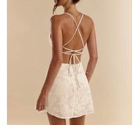 Frühlings-/Sommerkleid für Damen, eng anliegend, einfarbig rosa, tiefer Ausschnitt, rückenfreier Bindeträgerstil, A-Linie, sehr kurzer Minirock, Jacqu