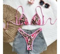 Frühlingsbruch Frauen Leoparden- & Blume Muster Trägertop mit Cropped- und High Cut Shorts Sexy Bikini Strandoutfit