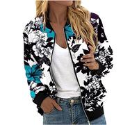 Frühlingsjacke Damen Bomberjacke Blumenmuster Leichte Sommerjacke Sommer Reißverschluss Kurz Pilotenjacke Blouson Jacke Dünne Langarm Übergangsjacke College Jacket Mädchen Fliegerjacke Damenjacke