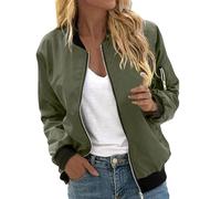 Frühlingsjacke Damen Kurze Blouson Sommer Jacke Leichte Jacke Sommerjacke College Casual Pilotenjacke Herbst Jacket Mädchen Rote Jacke Langarm Outwear Zip Up Solid Leichte Sweatjacke Coat Armeegrün L