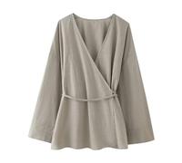 Frühlingsneues europäisches und amerikanisches Damen-Set aus strukturierter, zweireihiger Oberbekleidung im Kimono-Stil + gerader Hose - Graubraunes Oberteil BB4927TP-M