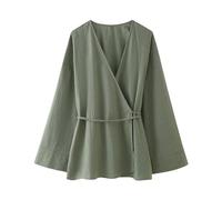 Frühlingsneues europäisches und amerikanisches Set aus strukturierter zweireihiger Oberbekleidung im Kimono-Stil + gerader Hose für Damen - Grünes Oberteil - XS