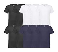 Fruit of the Loom T-Shirts V-Ausschnitt 10er Pack 2XL – 4 Schwarz, 3 Weiß, 3 Navy