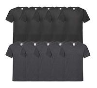Fruit of the Loom 10 T Shirts V-Neck M L XL XXL 3XL 4XL 5XL V-Ausschnitt Diverse Farben -HL-Kauf (XL, 5Schwarz5DarkHeather)