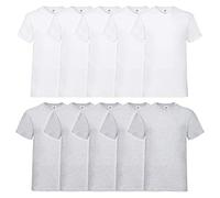 Fruit of the Loom 10 T Shirts V-Neck M L XL XXL V-Ausschnitt Diverse Farben auswählbar (XL, 5Weiss/5Grau)