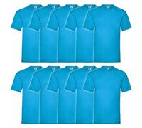 Fruit of the Loom 10er Pack Valueweight T-Shirt + GRATIS MyShirt Stoffbeutel, Farbe:azurblau, Größe:2XL