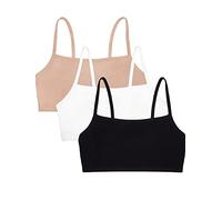 Fruit of the Loom Damen Baumwolle mit Spaghettiträgern - Ganztägiger Komfort Sport-BH, Undurchsichtige, Weiß/Sand/Schwarz, 90 (3er Pack)