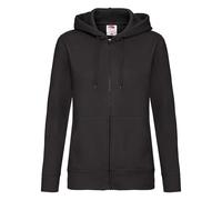 Kapuzensweatshirt FRUIT OF THE LOOM "Lady-Fit Premium hooded Sweat Jacket", Damen, Gr. XL (42), schwarz, angeraute Sweatware, Obermaterial: 70% Baumwolle, 30% Polyester, unifarben, figurbetont, einges