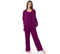 Fruit of the Loom Damen-Schlafset aus atmungsaktivem Tanktop, Hose und Strickjacke, Boysenberry Medium