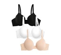 Fruit of the Loom Damen T-Shirt-BH, Undurchsichtige, Schwarzfarben/Sand/Weiß, 75A (3er Pack)