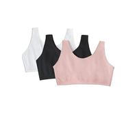 Fruit of The Loom Damen Tank-Stil, Modische Farben Sport-BH, Undurchsichtige, Blushing Rose/Black Hue/White, 110 (3er Pack)