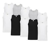 Fruit of the Loom Herren 10er Ahtletics Muskelshirts M L XL XXL 3XL 4XL 5XL auch Farbsets, Weiss/Schwarz/Grau + 1HL-Kauf Notizblock, L 10er Set