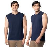 Fruit of the Loom Herren Eversoft Baumwoll-T-Shirt, ärmellos, atmungsaktiv und feuchtigkeitsableitend, mit Geruchskontrolle, Größen S-4x Unterhemd, Muscle - 2 Pack - Marineblau, XX-Large