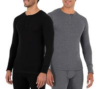 Fruit of the Loom Herren Recycelte Waffel Thermounterwäsche Henley Top (1er und 2er Packung) Pyjamaoberteil, Schwarz/Greystone Heather, L