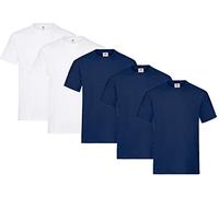 Fruit of the Loom Herren Regular Fit T-Shirt Heavy Cotton Tee Shirt 5 Pack,3X Navy + 2X Weiss + 1 HL Kauf Notizblock-XXL