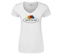 Fruit of the Loom Ladies Iconic 150 V-Neck T-Shirt mit Vintage-Logo auf der Brust weiß - Vintage-Logo groß XL