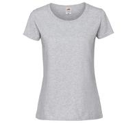 Fruit of the Loom Ladies Iconic 195 - figurbetontes Damen Shirt aus gekämmter Baumwolle, Rundhals Basic T-Shirt mit Seitennähten, Farbe:Graumeliert, Größe:S