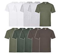 Fruit of The Loom Valueweight Herren-T-Shirt, kurzärmelig, 5 Stück, 2 weiß/2grau/2oliv/2 flaschengrün/2 Schokoladenbraun, M