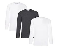 Fruit of the Loom Valueweight Langarm-T-Shirt für Herren, 2 x Weiß + 1 x Dark Heather + 1 x Notizblock, XXL