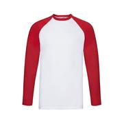 FRUIT OF THE LOOM VALUEWEIGHT LONG SLEEVE BASEBALL T XL WHITE/RED