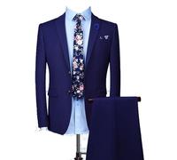 FRULP Herren-Blazer, 2-teilig Smoking Kleid Jacke Business Lässig Locker Übergröße Anzug-Set, Hochzeitsbankett Kleid Gentleman Kleidung, Oberteil Und Hose,7XL, Blue