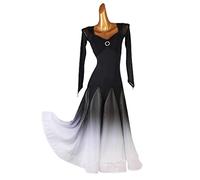 FRULP Modernes Tanzkleid Für Damen, Ballsaal Tanzrock Großes Swing Kleid, Exquisite Diamantschnalle Fingerspitzenärmel Damen-Walzer-Tango-Tanz-Performance-Kleid,2XL,Black