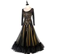 FRULP Modernes Tanzkleid Für Damen, Boutique Ballroom Dance Rock Big Swing Dress Imitation Austrian Drill Long Sleeves Ladies Waltz Tango Dance Competition Rock,XL,Black