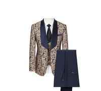 FSDIYU Anzug Herren, 3-teiliger eleganter Slim-Fit-Smokinganzug aus Jacquard, für formelle Hochzeiten, Bankette, Bälle, Partys, Gastgeberkostüm, Blazer, Hose, Anzug,46,Blue