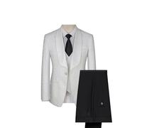 FSDIYU Anzug Herren, 3-teiliger eleganter Slim-Fit-Smokinganzug aus Jacquard, für formelle Hochzeiten, Bankette, Bälle, Partys, Gastgeberkostüm, Blazer, Hose, Anzug,52,White