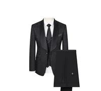 FSDIYU Anzug Herren, 3-teiliger eleganter Slim-Fit-Smokinganzug aus Jacquard, für formelle Hochzeiten, Bankette, Bälle, Partys, Gastgeberkostüm, Blazer, Hose, Anzug,58,Black