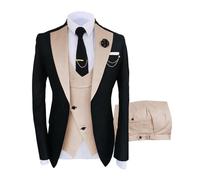 FSDIYU Anzug Herren, 3-teiliger klassischer Slim-Fit-Herrenanzug mit einem Knopf, für Casual Formal Business Hochzeit Bankette Proms Party Blazer Weste Hose Anzug,7XL, Black + Khaki
