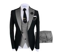FSDIYU Anzug Herren, 3-teiliger klassischer Slim-Fit-Herrenanzug mit einem Knopf, für Casual Formal Business Hochzeit Bankette Proms Party Blazer Weste Hose Anzug,6XL,Black + Dark Grey