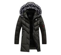 FSFA Herren-Parka Winter mittellange Daunenjacke für Herren mit warmem Pelz Kapuzenmantel mit Taschen Winddicht Daunenjacke Herren Kapuze Pelz Outdoor Daunenjacke, Armeegrün, XL